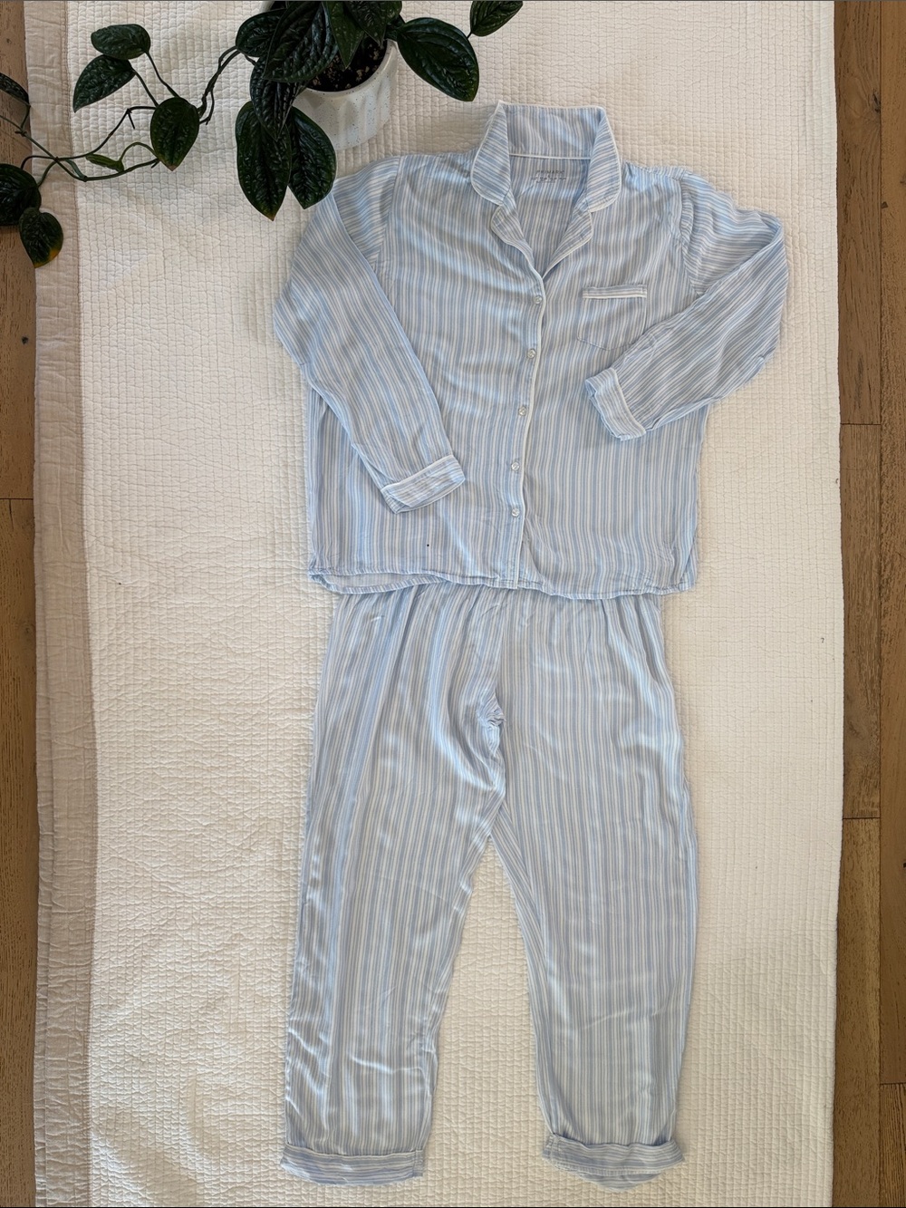 Women’s Blue Stripe Pajama Set - Light Blue Size Large